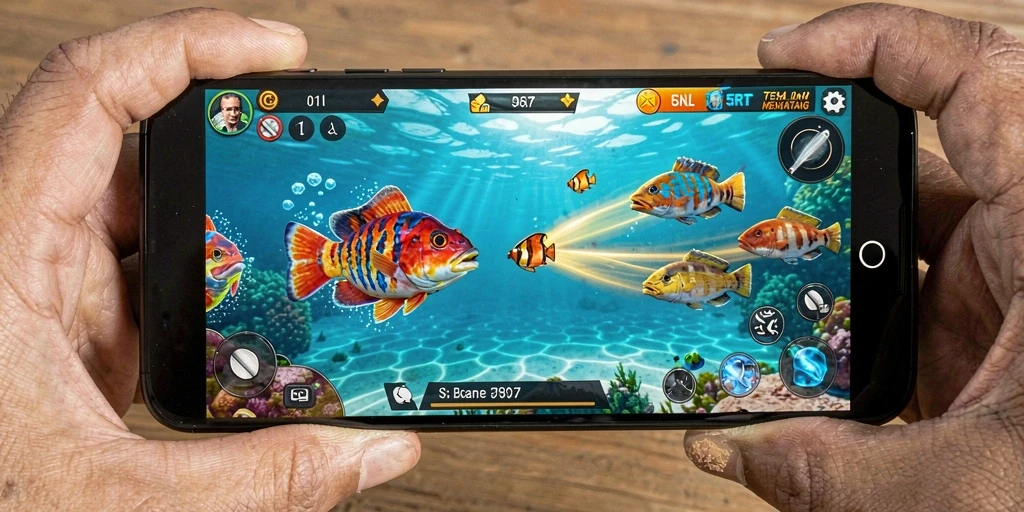 Tampilan gameplay Tembak Ikan yang seru dan penuh warna.