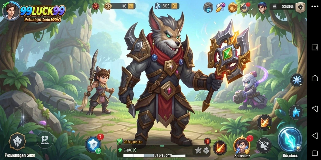 Tangkapan layar utama 99LUCK99 menampilkan pertarungan seru di dunia RPG.