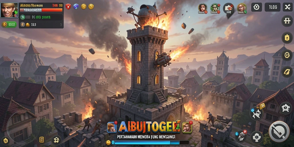Tampilan menara pertahanan yang menegangkan dalam ABUTOGEL.
