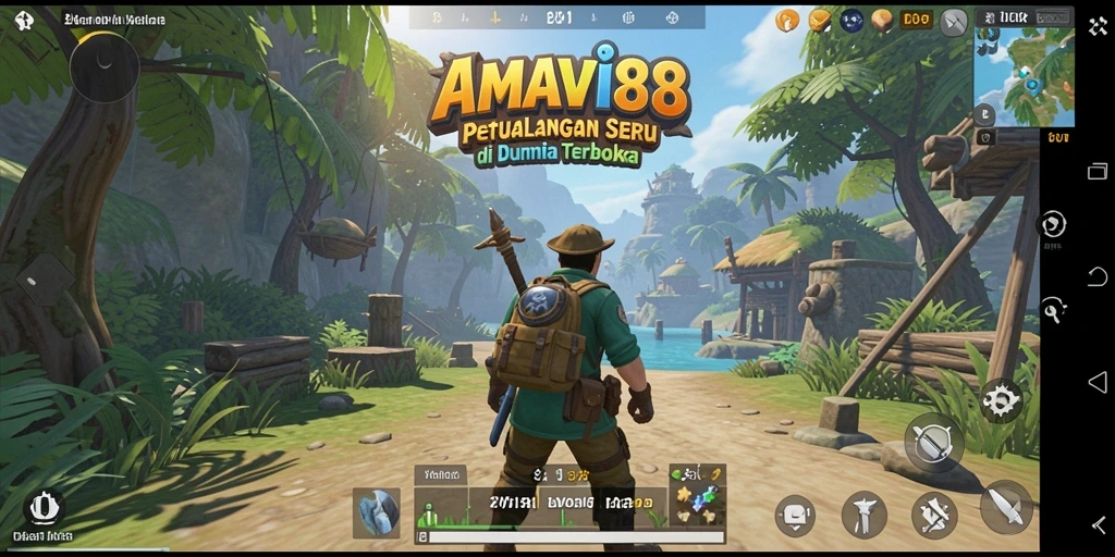 Screenshot gameplay AMAVI88 yang penuh petualangan di dunia terbuka.