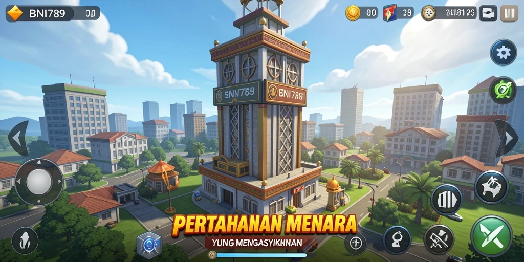 Tampilan gameplay menarik dalam BNI789 dengan pertahanan menara yang strategis.