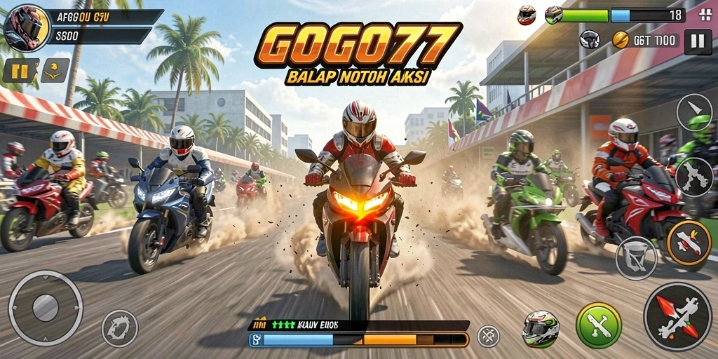 Tampilan gameplay balap motor yang intens di GOGO77.