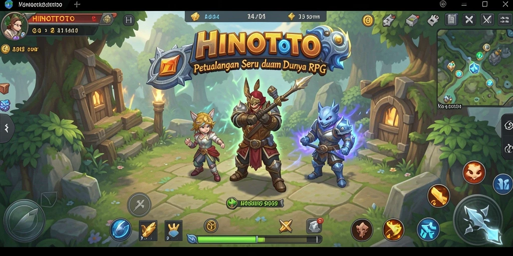 Tangkapan layar HINOTOTO menampilkan aksi pertarungan epik di dunia fantasi.