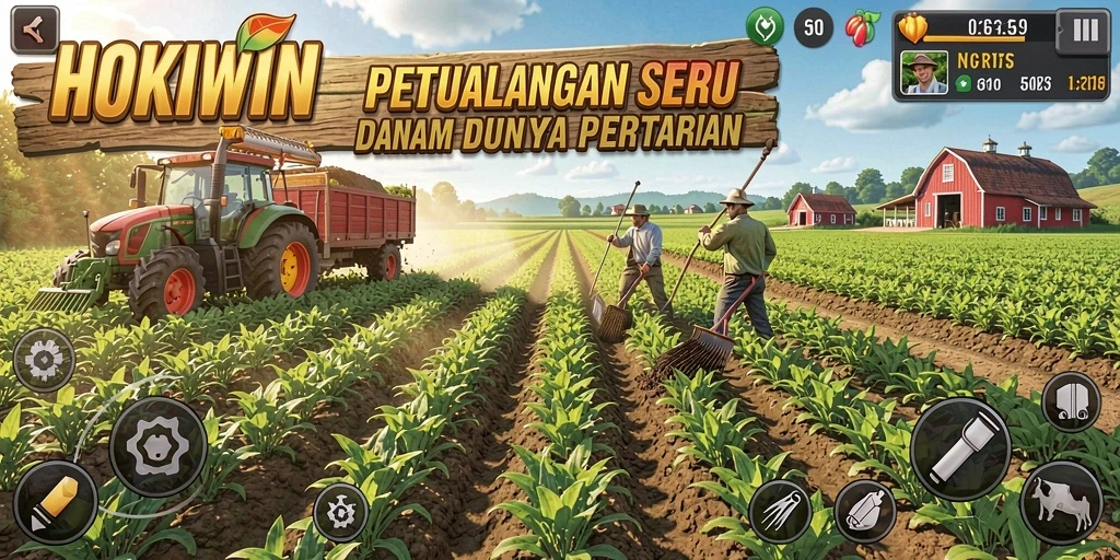 Tampilan menarik dari gameplay HOKIWIN yang memperlihatkan lahan pertanian yang subur.