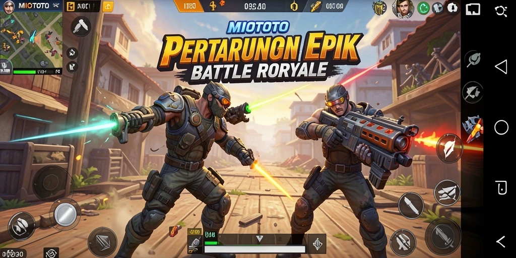 Tangkapan layar utama gameplay MIOTOTO dengan pertarungan antarpemain yang seru.