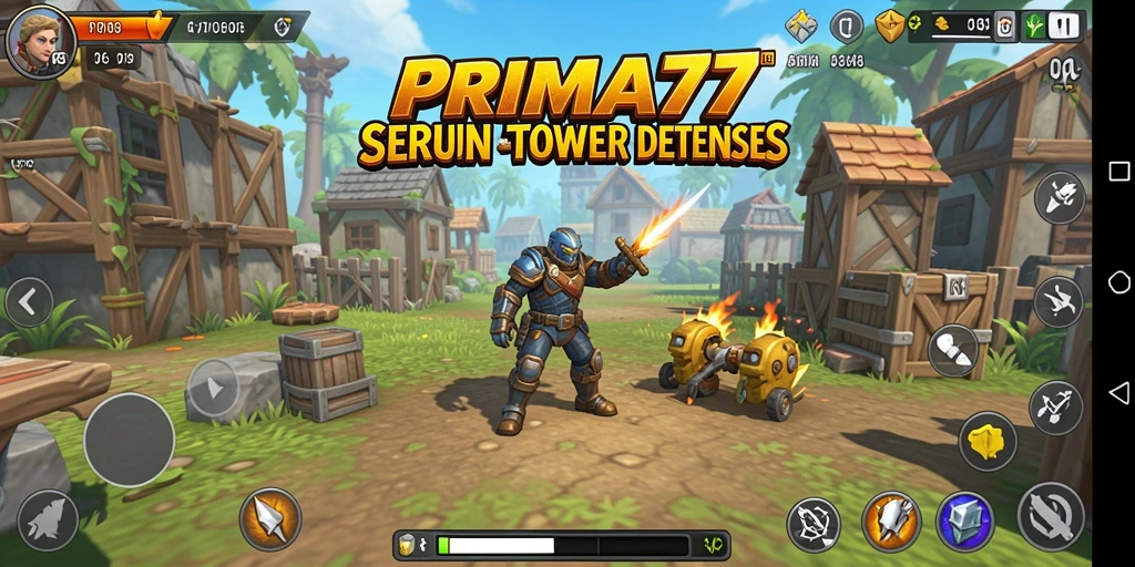 Tangkapan layar menunjukkan aksi mendebarkan dalam game Tower Defense PRIMA77.