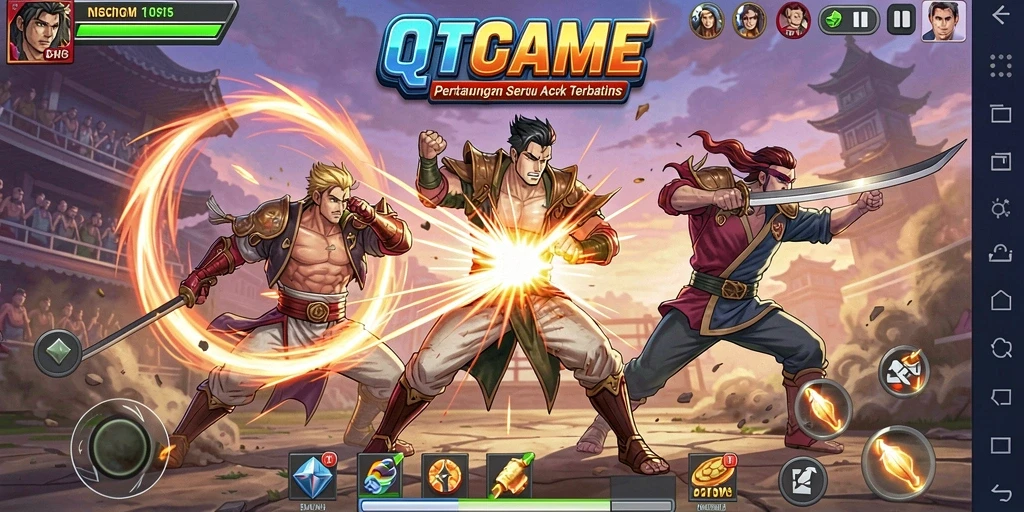 Tampilan gameplay QTGAME yang penuh aksi dan semangat pertarungan.