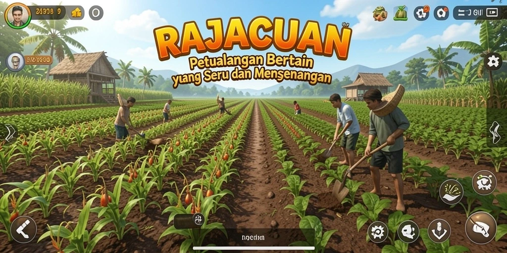 Screenshot RAJACUAN menampilkan pemain berkebun dengan indah.