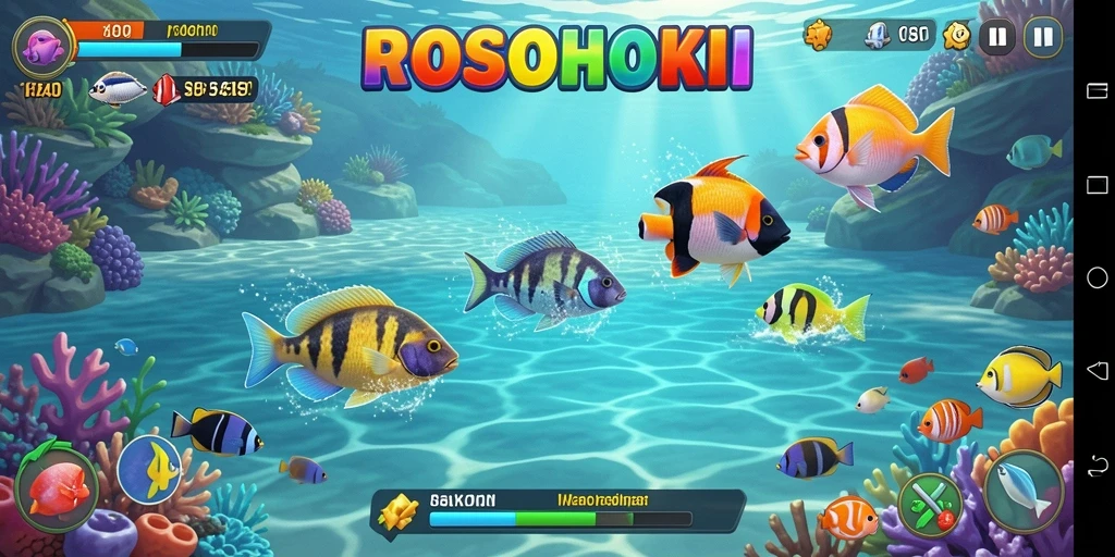 Screenshot gameplay ROSOHOKI menampilkan momen seru saat menangkap ikan.
