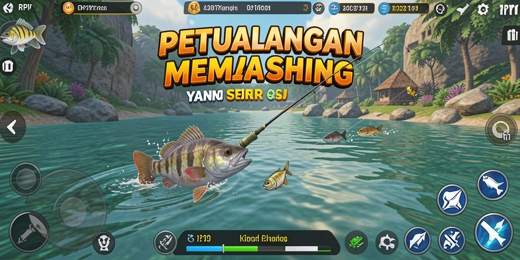 Screenshot gameplay RPYYY menampilkan aksi memancing yang realistis dan menarik.