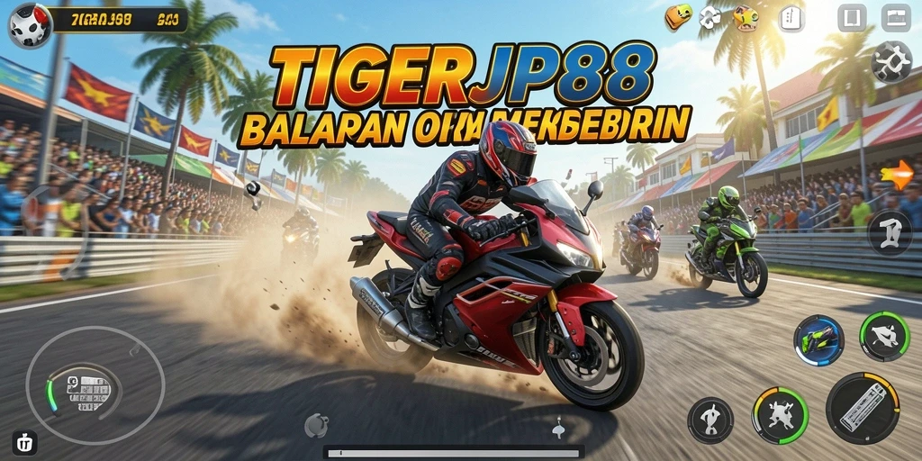 Tangkapan layar menunjukkan aksi balapan mendebarkan di TIGERJP88.