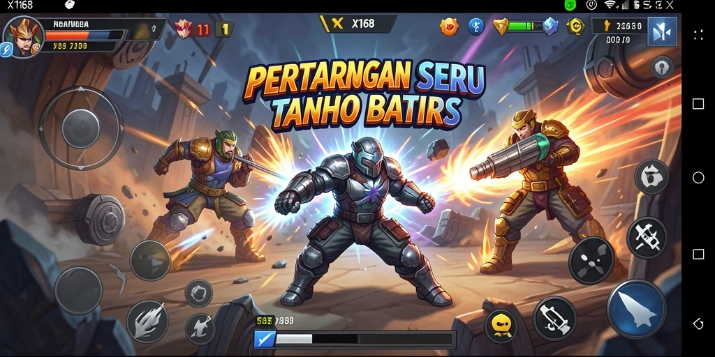 Gameplay X168 yang menegangkan dengan pertarungan seru antar karakter.